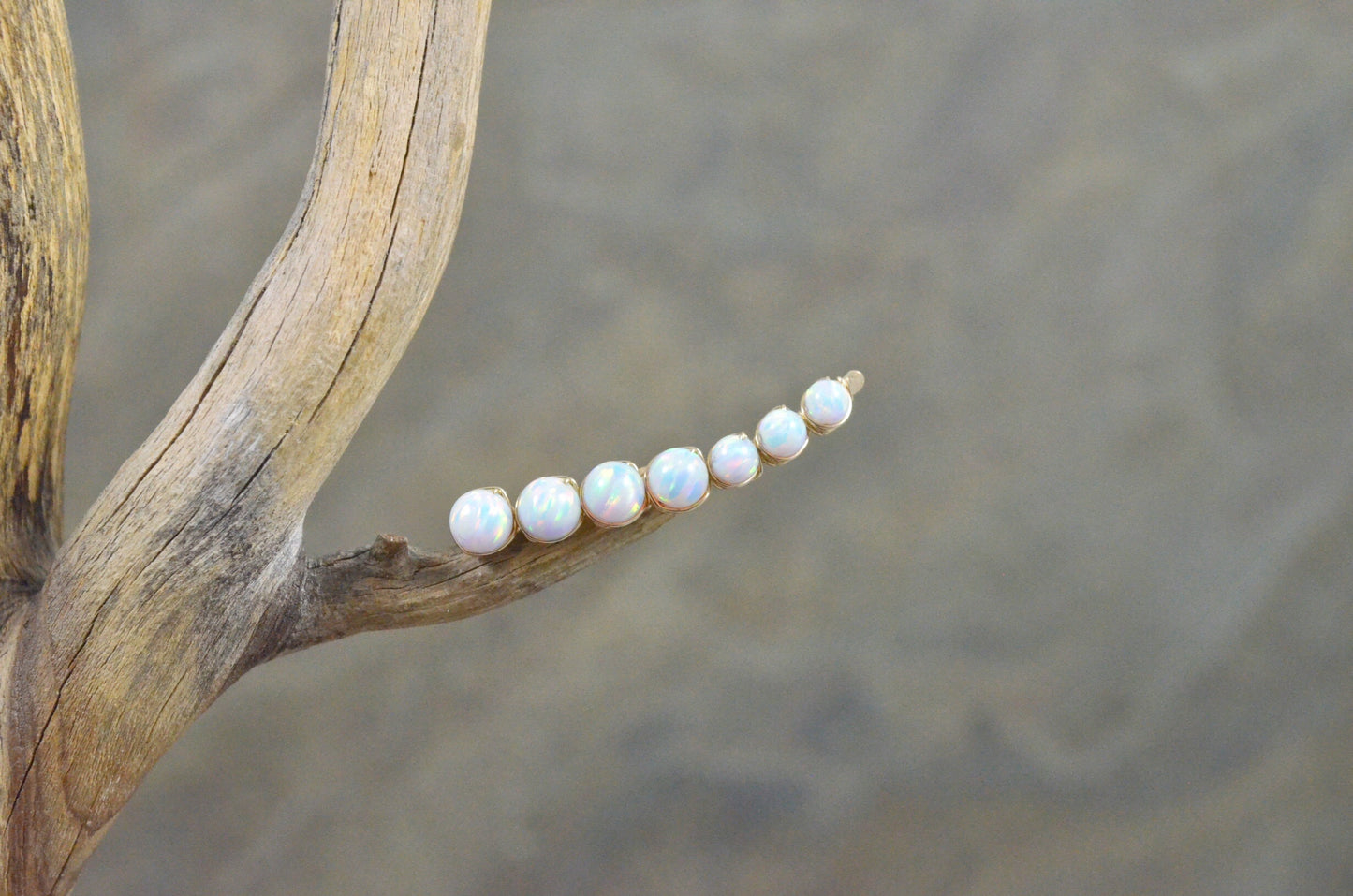 White Opal Ear Climbers, in Sterling Silver or 14k Gold Filled