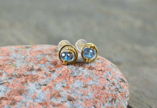 London Blue Topaz Gemstone Stud earrings in Sterling Silver or 14k Gold Filled
