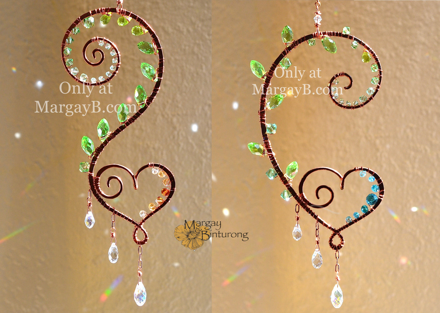 Handmade Curling Fern Mini Suncatcher Featuring Wire-Wrapped Crystal Prisms