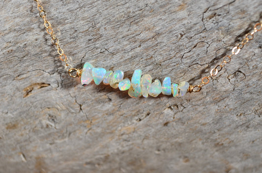Raw Opal Necklace, Ethiopian Opal nuggets in Sterling Silver or 14k Gold Filled