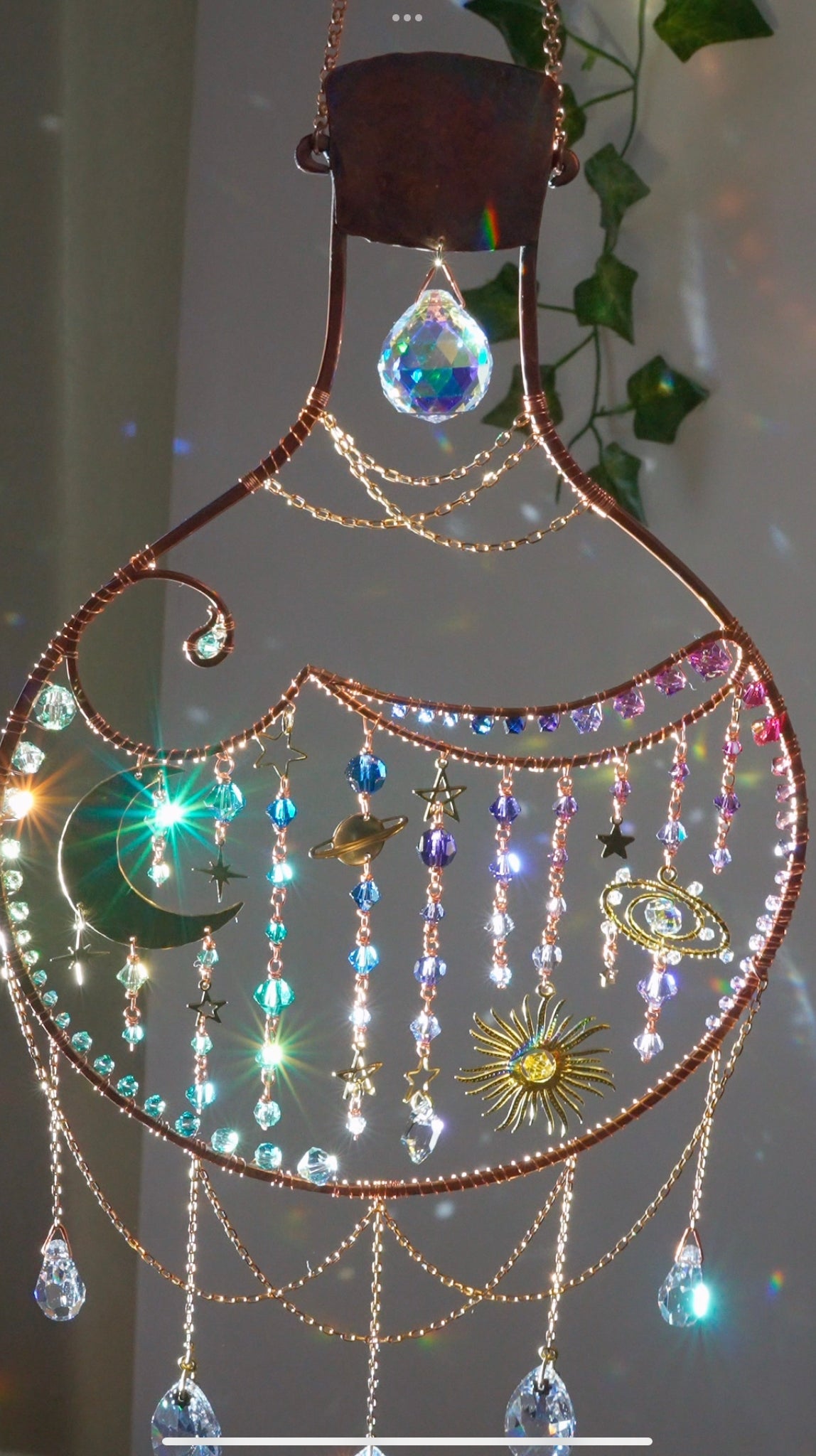 "Galaxia" Swishy 🌊 ~ Magic Potion Bottle Suncatcher, witchy boho celestial crystal Quartz room decor rainbow maker light catcher