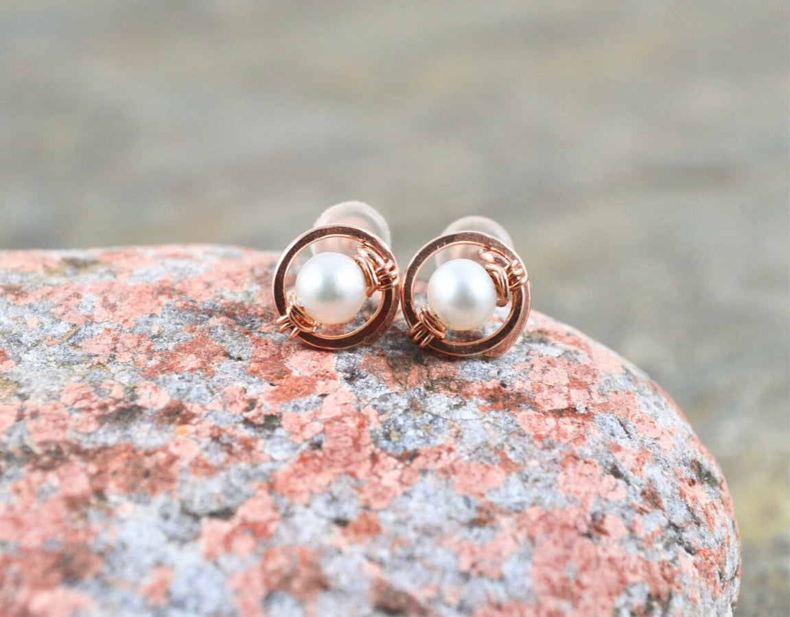 White Freshwater Pearl Stud earrings in Sterling Silver or 14k Gold Filled