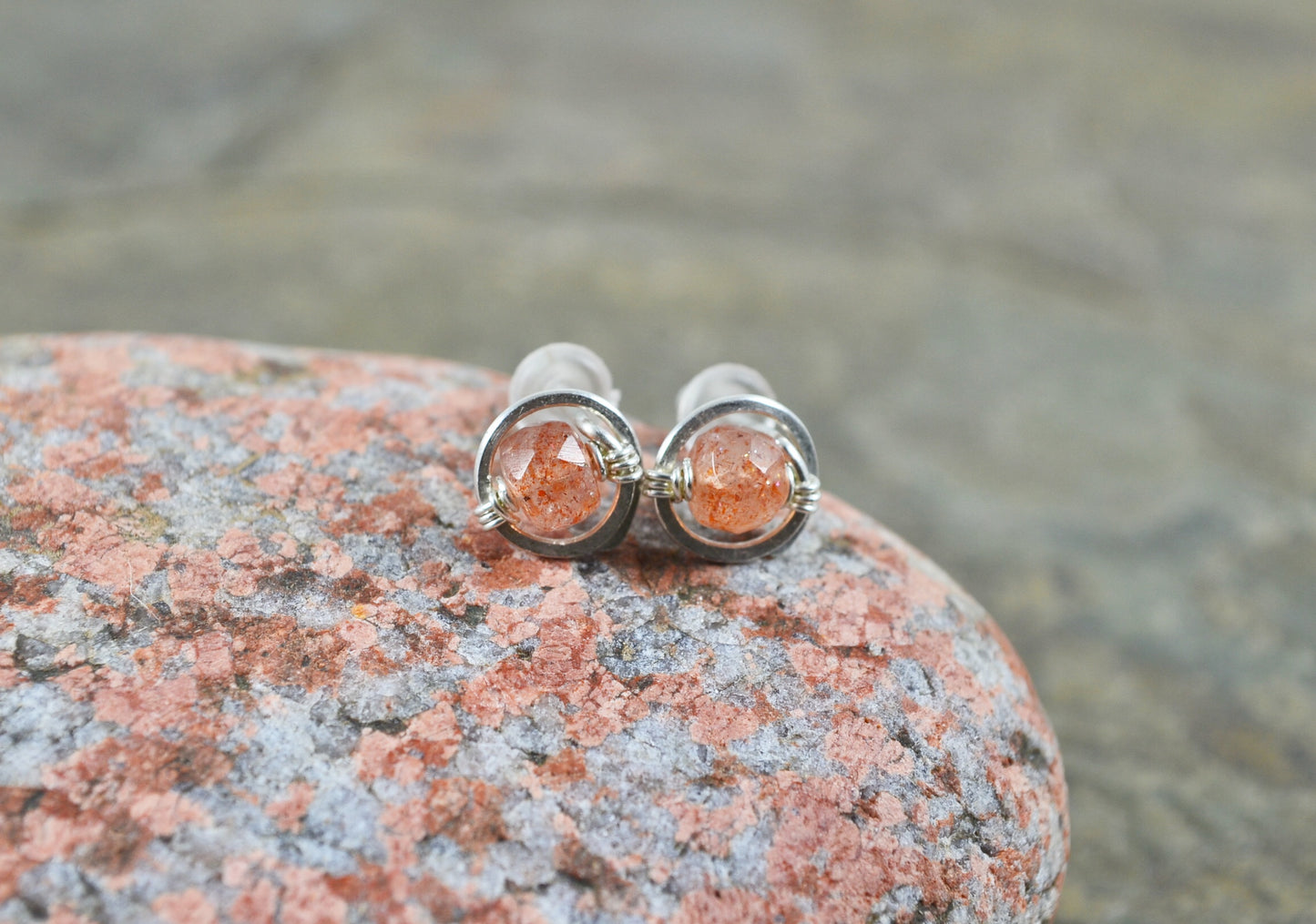 Sunstone Gemstone Stud earrings in Sterling Silver or 14k Gold Filled