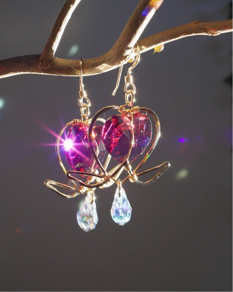 Preorder- Medium Bleeding Heart Flower Earrings — Choose Your Metal & Crystal Color