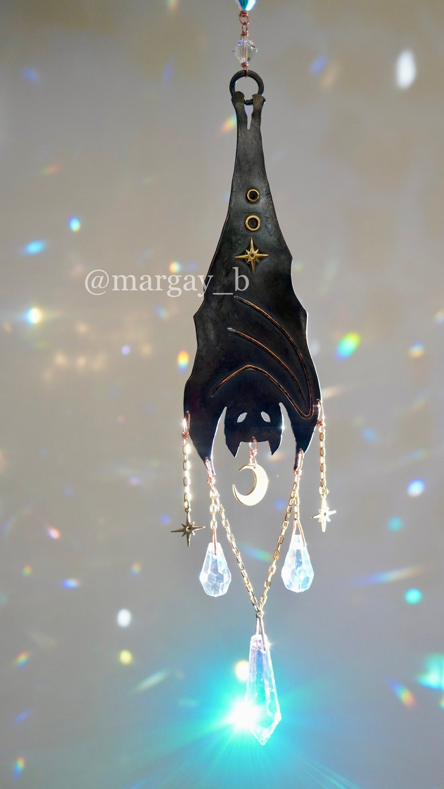 Nocturne~ Single Mini Hanging Bat ~ Copper Crystal Suncatcher, witchy Halloween celestial room decor rainbow maker