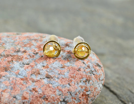 Citrine Gemstone Stud earrings in Sterling Silver or 14k Gold Filled