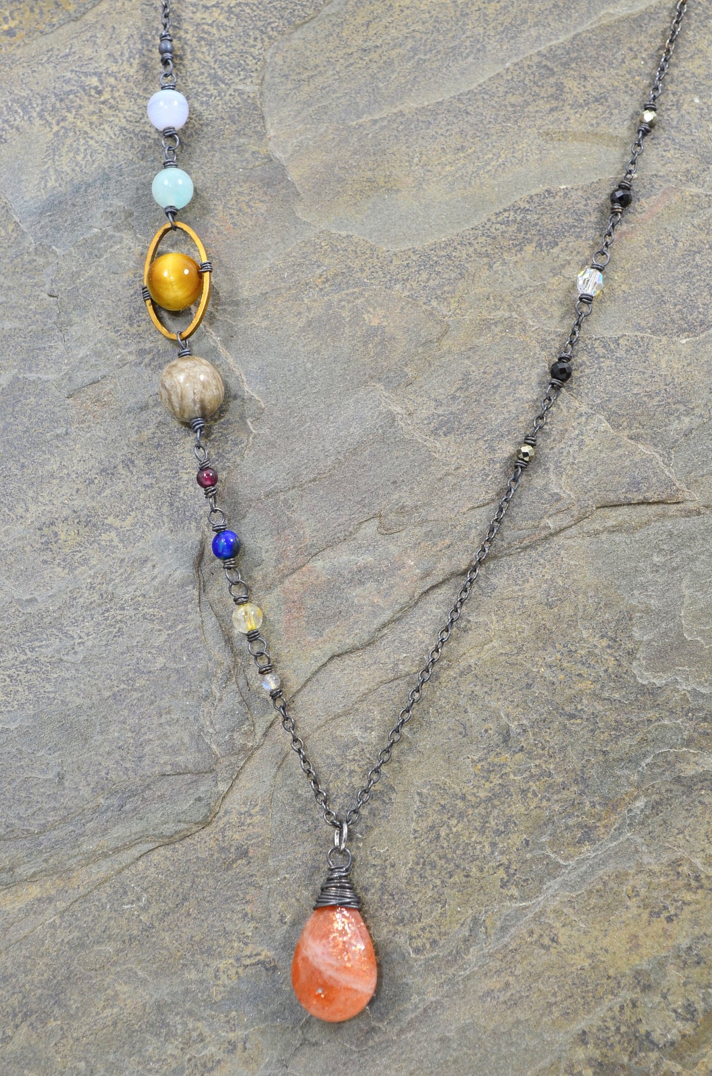Solar System Necklace made with gemstones in Sterling Silver