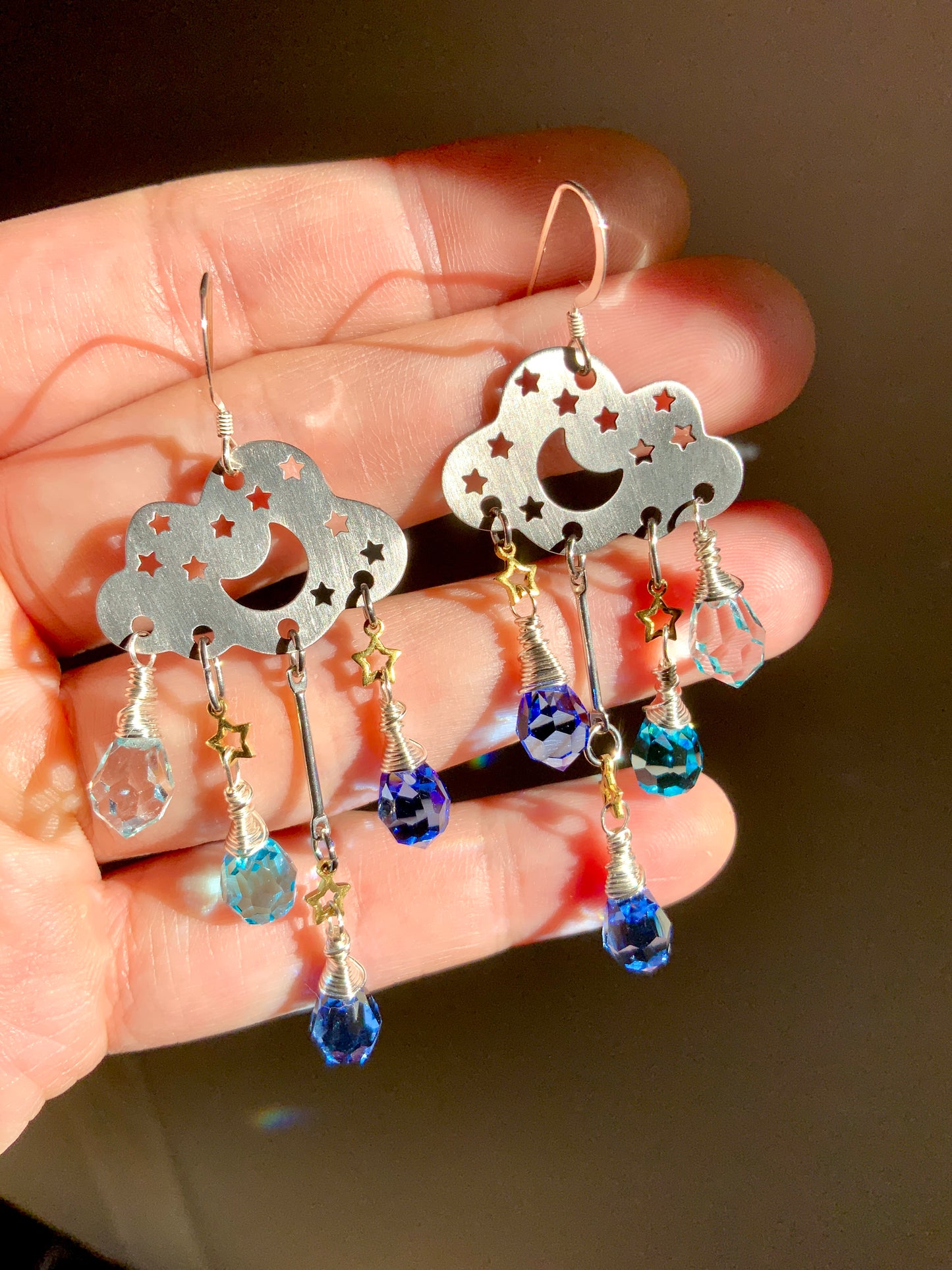 Ombré Blue Aqua Rain Cloud earrings~ Stainless Steel, Sterling Silver, and Brass