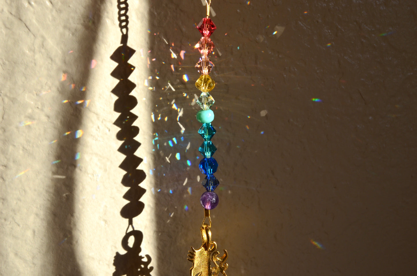 Boho Feather Rearview Mirror Car Charm, Rainbow Gemstone gold Crystal prisms auto decoration accessories