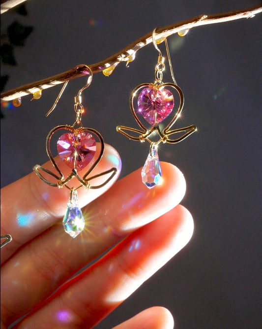 Preorder- Small Bleeding Heart Flower Earrings— Choose your Crystal Color
