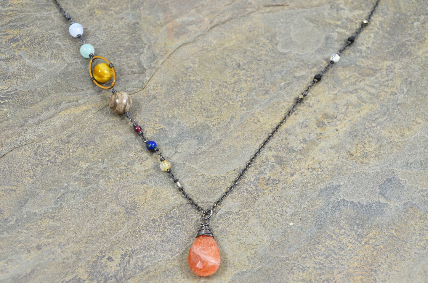 Solar System Necklace made with gemstones in Sterling Silver