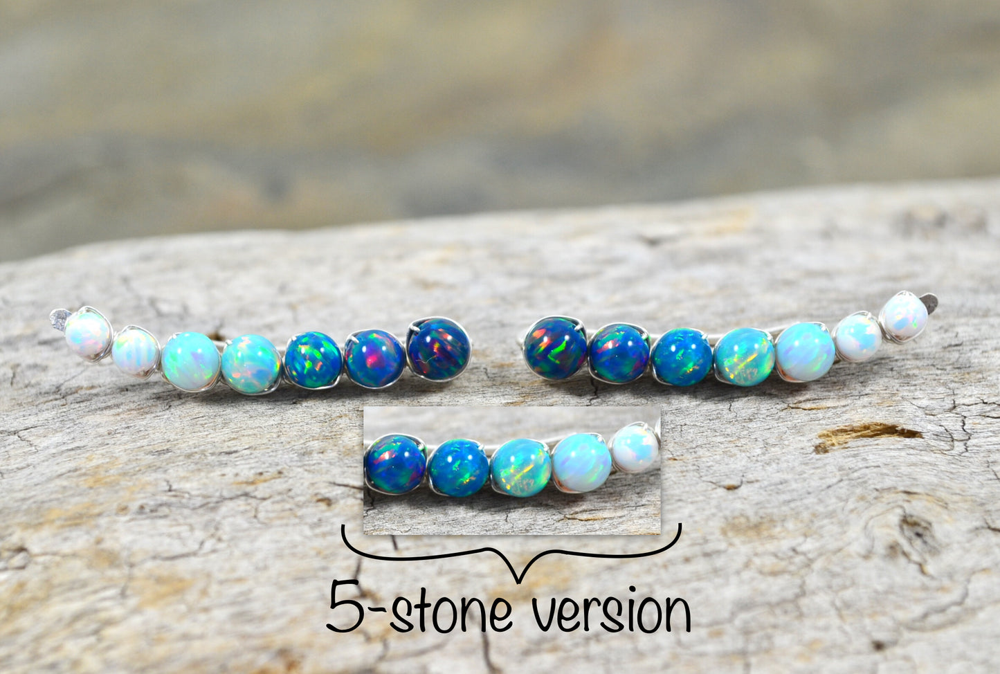 Blue White Opal Ear Climbers, in Sterling Silver or 14k Gold Filled