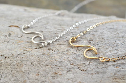 Wave necklace in Sterling Silver or 14k Gold Filled, ocean beach surf jewelry