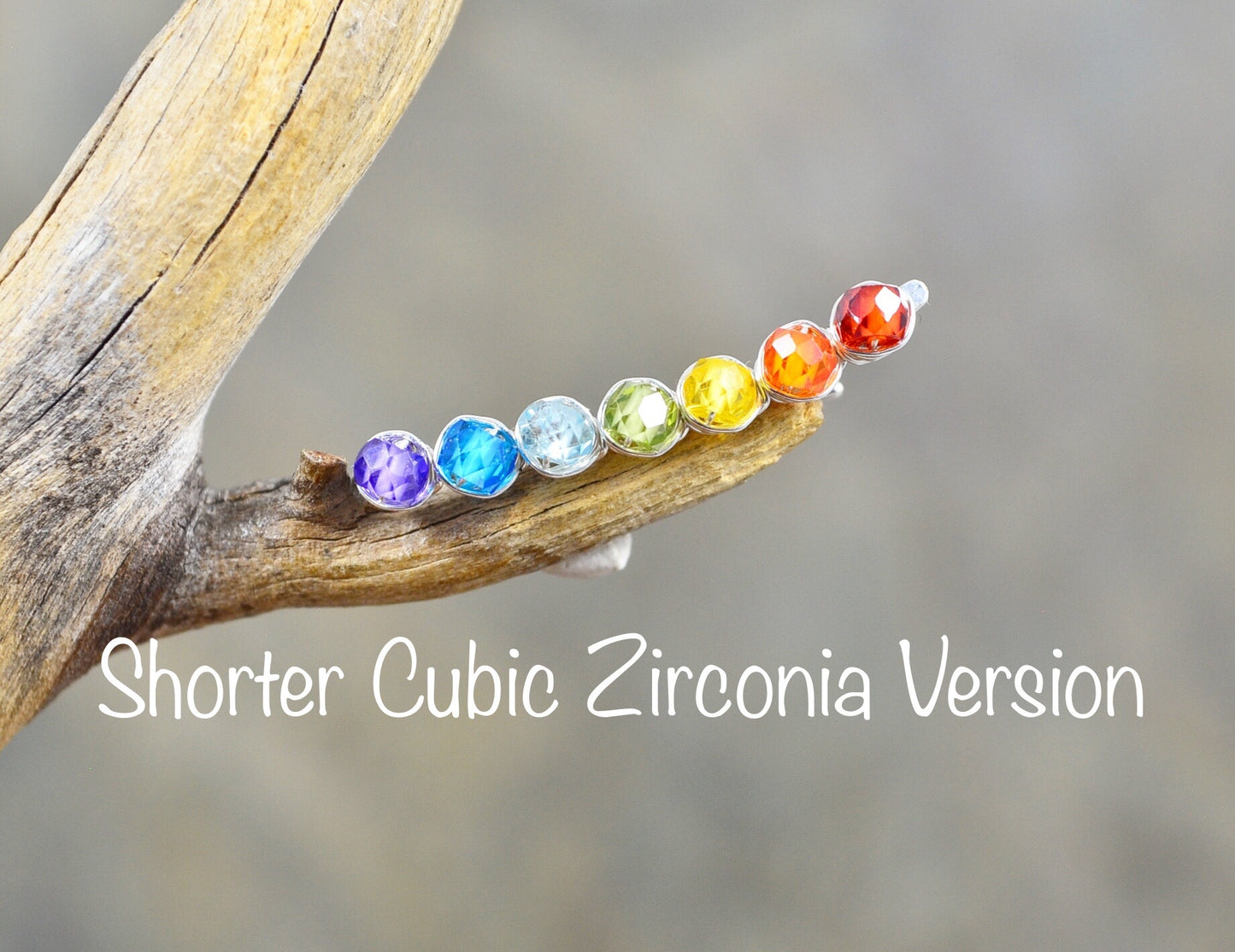 Rainbow Gemstone Ear Climbers in Sterling Silver or 14k Gold Fill, cubic zirconia pride lgbtq earrings