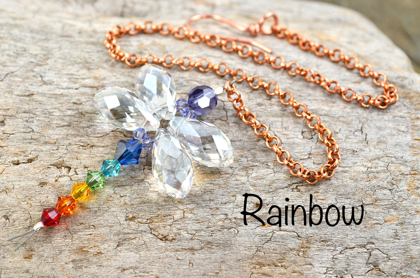 Tiny Dragonfly rear view mirror car charms: Rainbow Suncatchers made from Crystal Prisms