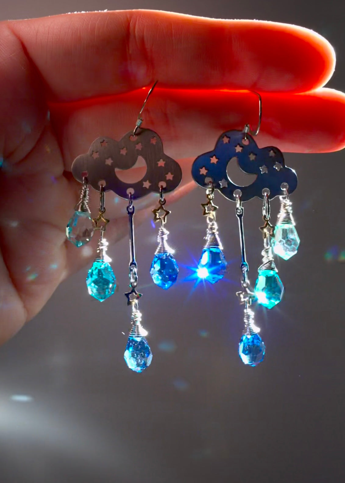 Ombré Blue Aqua Rain Cloud earrings~ Stainless Steel, Sterling Silver, and Brass