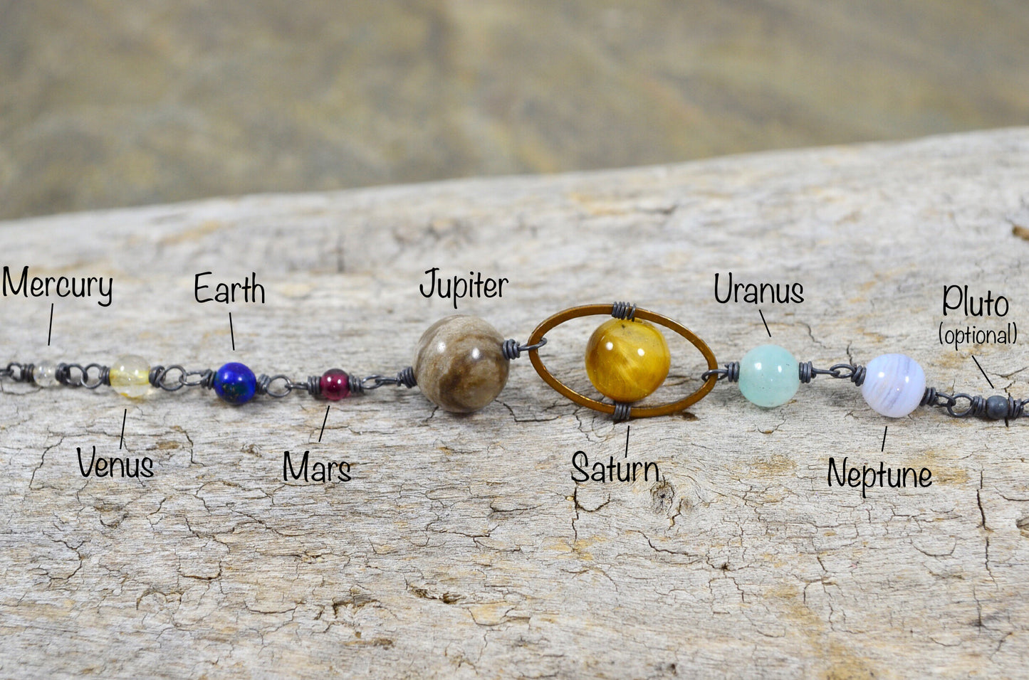 Solar System Necklace made with gemstones in Sterling Silver