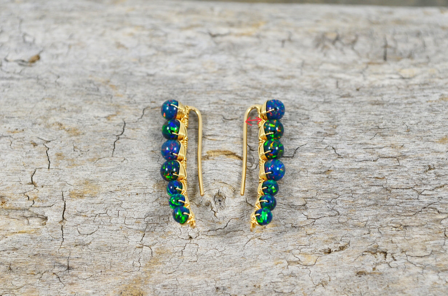 Black Opal Ear Climbers, in Sterling Silver or 14k Gold Filled