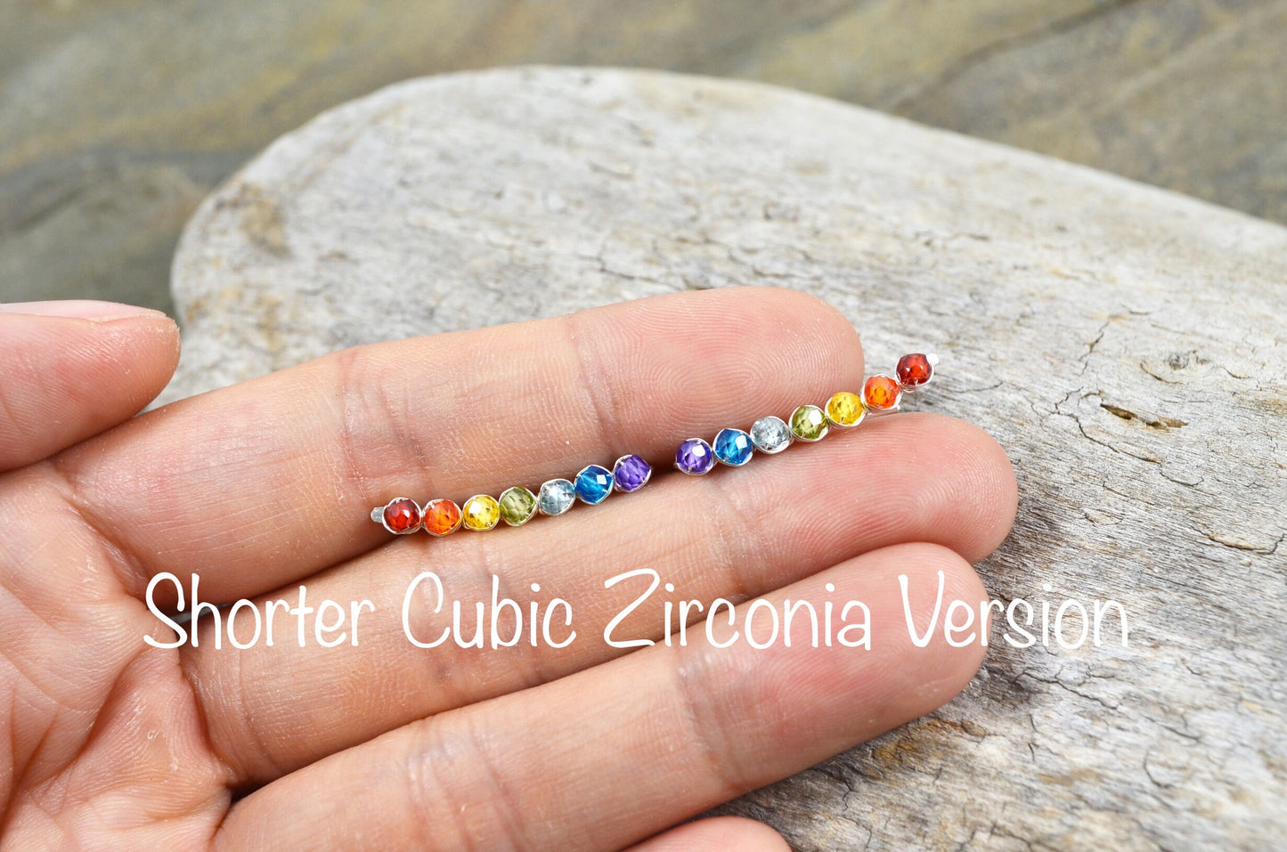 Rainbow Gemstone Ear Climbers in Sterling Silver or 14k Gold Fill, cubic zirconia pride lgbtq earrings