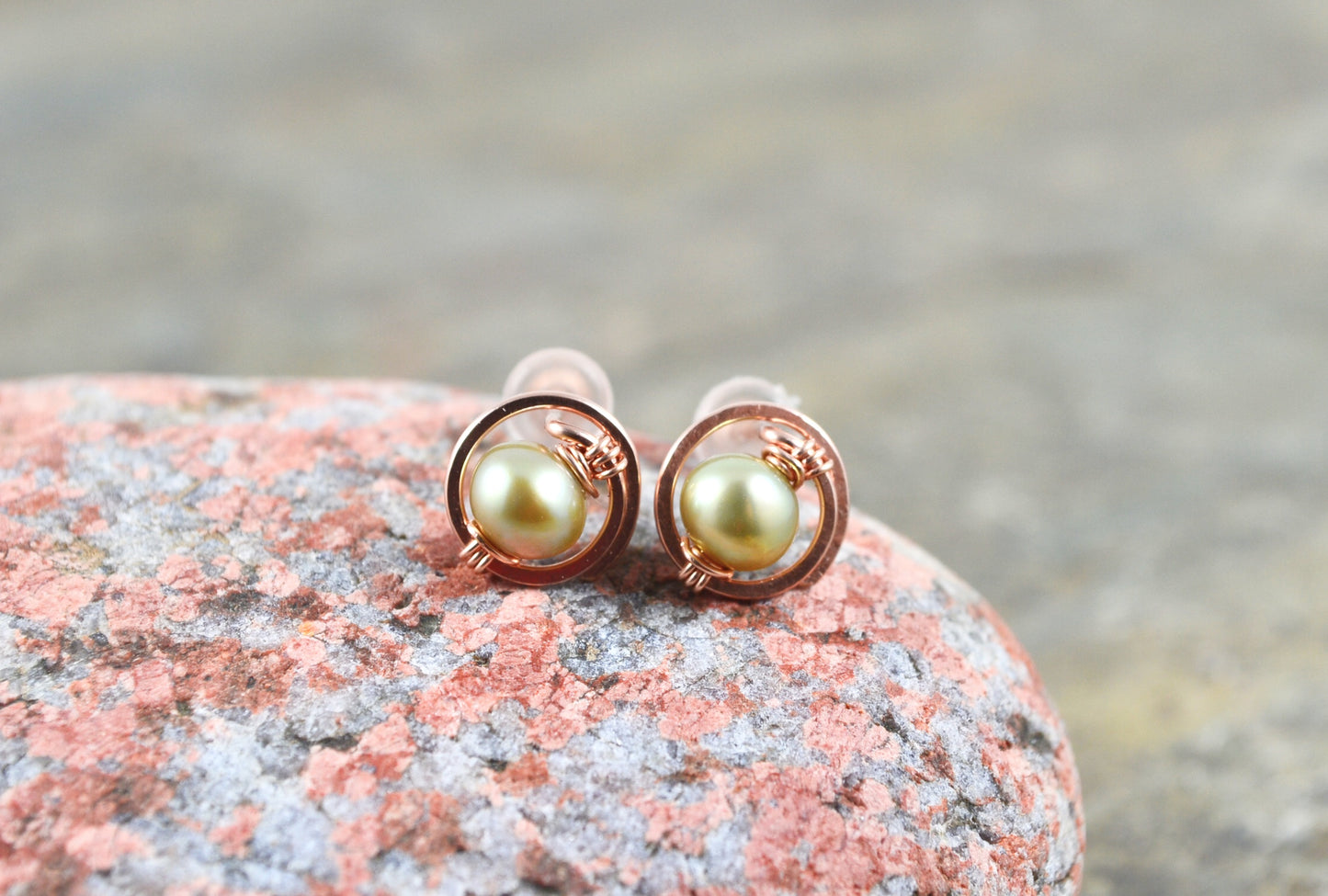 Pistachio Freshwater Pearl Stud earrings in Sterling Silver or 14k Gold Filled