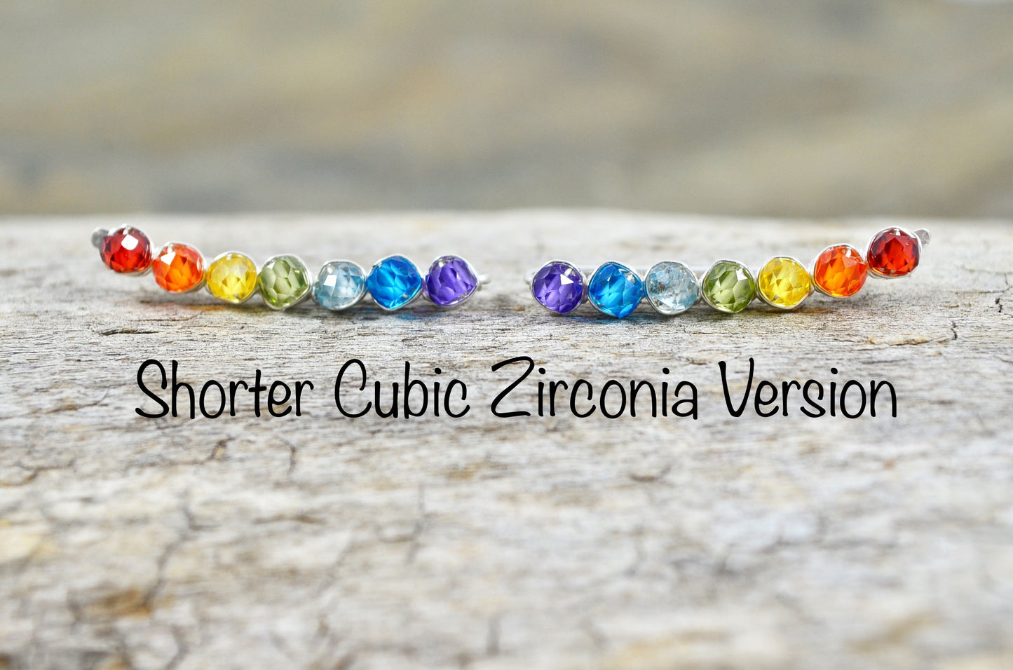Rainbow Gemstone Ear Climbers in Sterling Silver or 14k Gold Fill, cubic zirconia pride lgbtq earrings
