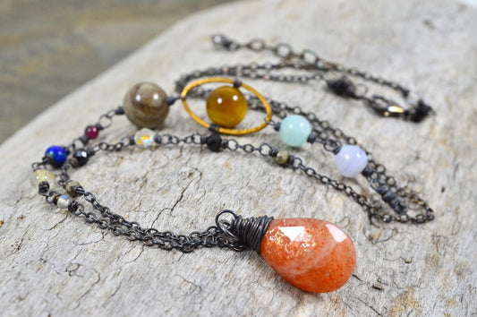 Solar System Necklace made with gemstones in Sterling Silver