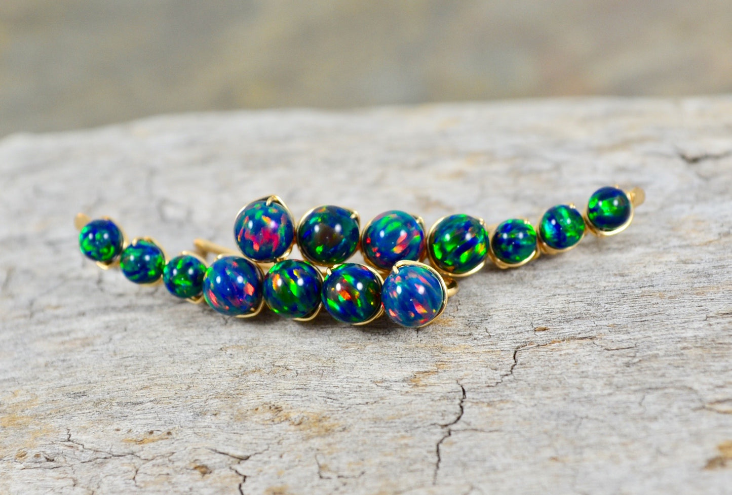 Black Opal Ear Climbers, in Sterling Silver or 14k Gold Filled