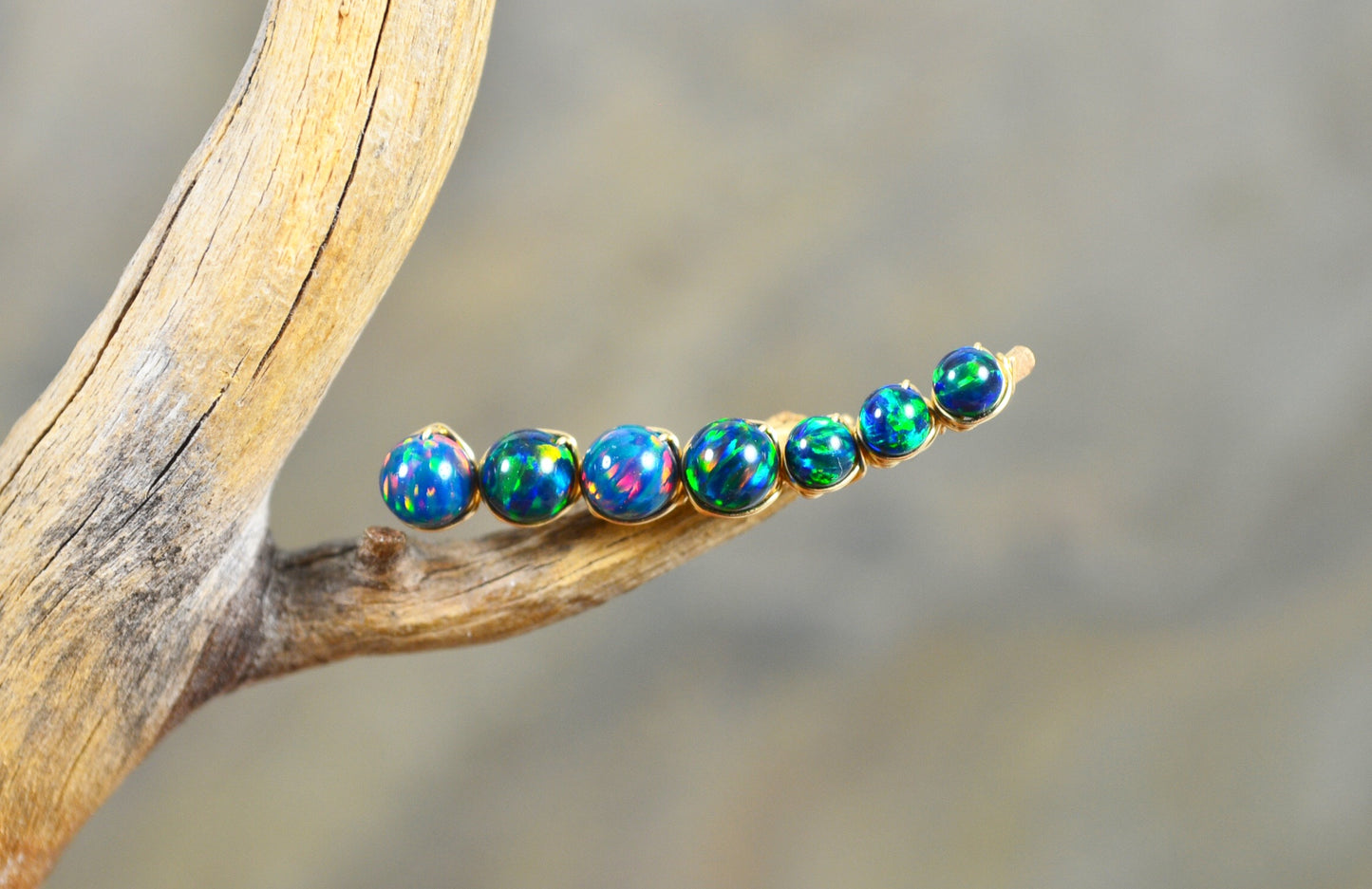 Black Opal Ear Climbers, in Sterling Silver or 14k Gold Filled