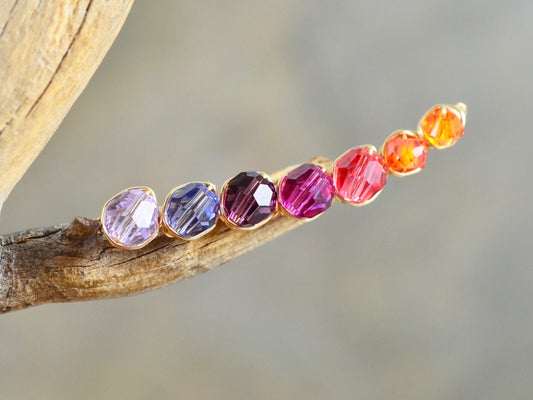 Sunset inspired ombré Crystal Ear Climbers in Sterling Silver or 14k Gold Fill, ear crawler earrings