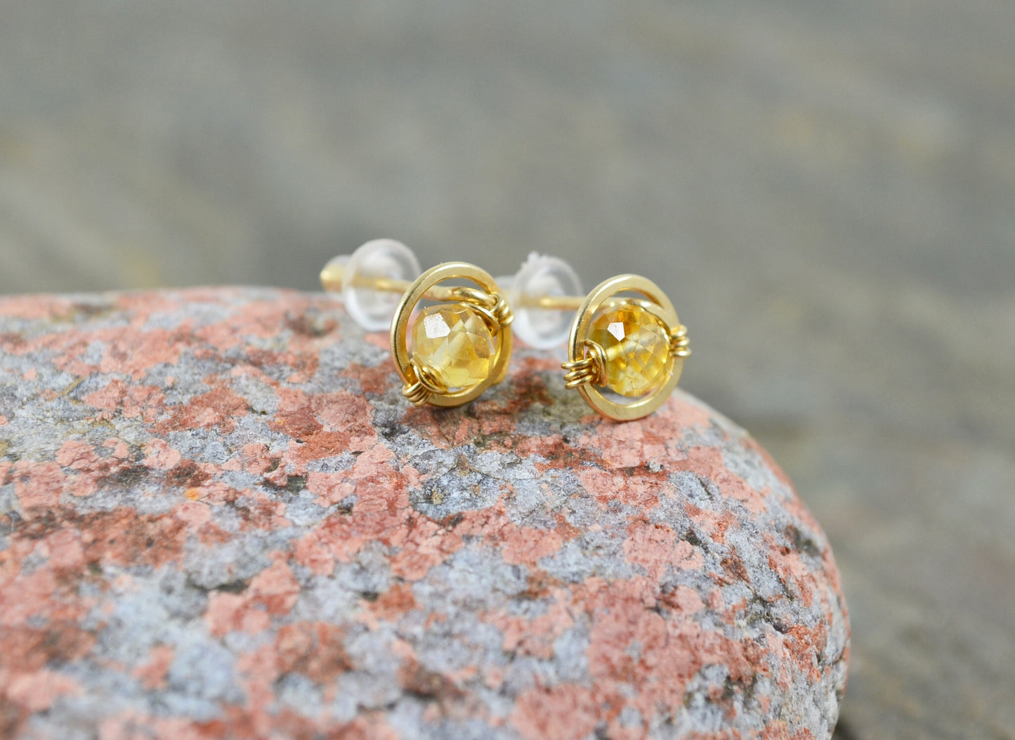 Citrine Gemstone Stud earrings in Sterling Silver or 14k Gold Filled
